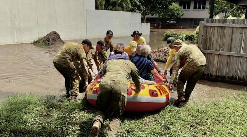 Soldiers from 5RAR assist residents of aged-care facilities evacuate during Operation Flood Assist 2022 in Brisbane. Story by Lieutenant Geoff Long.