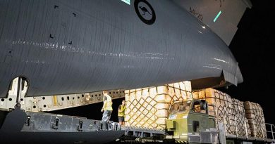 Royal Australian Air Force personnel from No. 22 Squadron load pallets of military assistance bound for Ukraine onto a C-17A Globemaster III at RAAF Base Richmond, New South Wales. Photo by Corporal Kylie Gibson.