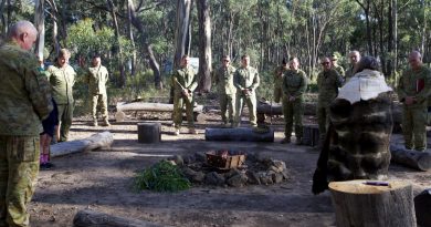 Australian Army soldiers and Defence civilian staff from Puckapunyal and Defence Plaza Melbourne participate in a Welcome to Country. Story by Major Peta Langbehn.