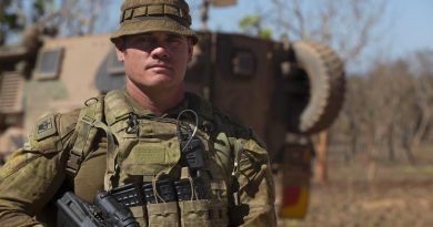 Australian Army soldier Warrant Officer Class Two Michael Dowling from Headquarters 1st Division in Brisbane is heading home to Norfolk Island to commemorate Anzac Day, his first in his hometown in over 20 years. Story by Captain Jessica O’Reilly. Photo by Private Nicole Dorrett.