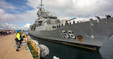 HMAS Toowoomba returns to Fleet Base West in Western Australia after a six month deployment in June 2020. Photo by Leading Seaman Ronnie Baltoft.