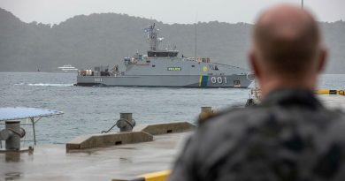 Palau's new Guardian-class patrol boat PSS President HI Remeliik II sails from its home port to commence maritime patrols as part of the Pacific Islands Forum Fisheries Agency’s Operation Rai Balang. Story by Flying Officer Lily Lancaster. Photo by Leading Seaman Nadav Harel.