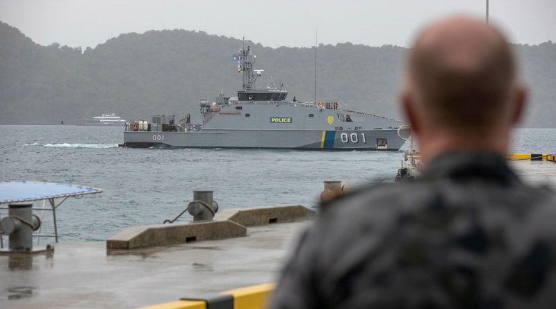 Palau's new Guardian-class patrol boat PSS President HI Remeliik II sails from its home port to commence maritime patrols as part of the Pacific Islands Forum Fisheries Agency’s Operation Rai Balang. Story by Flying Officer Lily Lancaster. Photo by Leading Seaman Nadav Harel.