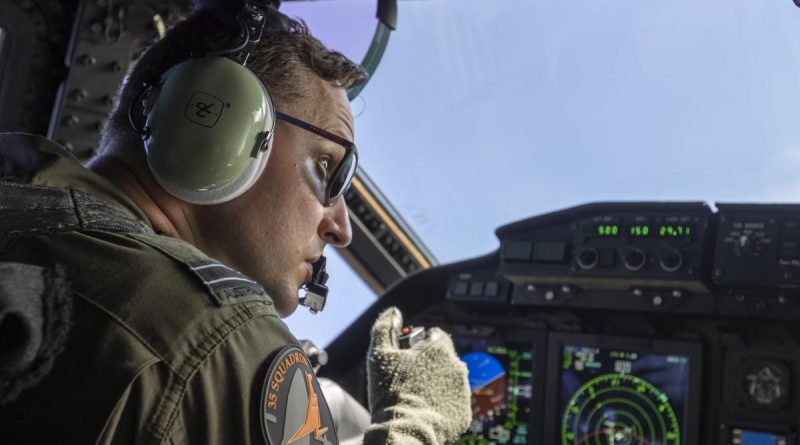 Air Force pilot Flight Lieutenant Andrew Burgess flies a C-27J Spartan during a maritime surveillance flight off Palau as part of Operation Solania. Story by Flying Officer Lily Lancaster. Photo by Leading Seaman Nadav Harel.