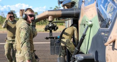 Corporal Callum Hite supervises the preparation of a Tiger armed reconnaissance helicopter for live-fire practise during Exercise Griffin Guns at Mount Bundey training area, south of Darwin. Story by Captain Carolyn Barnett. Photo by Lance Corporal Mitchell Creek.