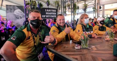 Invictus Games Team Australia competitors and their family and friends watch on as Prince Harry, The Duke of Sussex addresses the crowd during the welcome reception held at the Nations Home, Invictus Games Park in The Hague, the Netherlands. Story by Lucy Redford-Hunt.