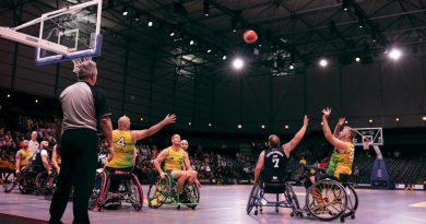 nvictus Games 2020 Team Australia competitor Stephen French takes a shot during the Wheelchair Basketball match against the United Kingdom at Invictus Games Park in The Hague. Story by Lucy Redford-Hunt.