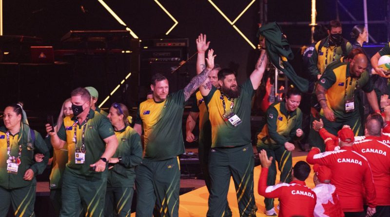 Australian Invictus Games 2020 competitors enter the stadium during the Invictus Games 2020 closing ceremony at Invictus Games Park in The Hague, Netherlands. Story by Tina Langridge . Photo by Flight Sergeant Ricky Fuller.