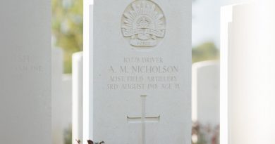 The unveiled headstone of recently identified First World War Australian Army soldier Driver Albert Nicholson at Adelaide Cemetery in Villers-Bretonneux, France. Story by Captain Sarah Kelly.