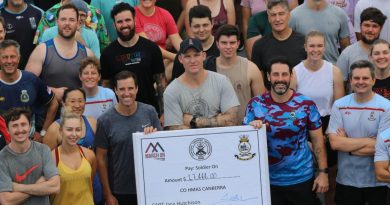 The ship's company of HMAS Canberra shortly after completing the 96km March On challenge raising funds for Soldier On. Story by Lieutenant Laura Watman.