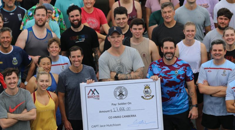 The ship's company of HMAS Canberra shortly after completing the 96km March On challenge raising funds for Soldier On. Story by Lieutenant Laura Watman.