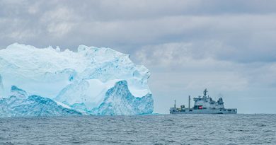 HMNZS Aotearoa on her first Antarctic mission. NZDF photo.