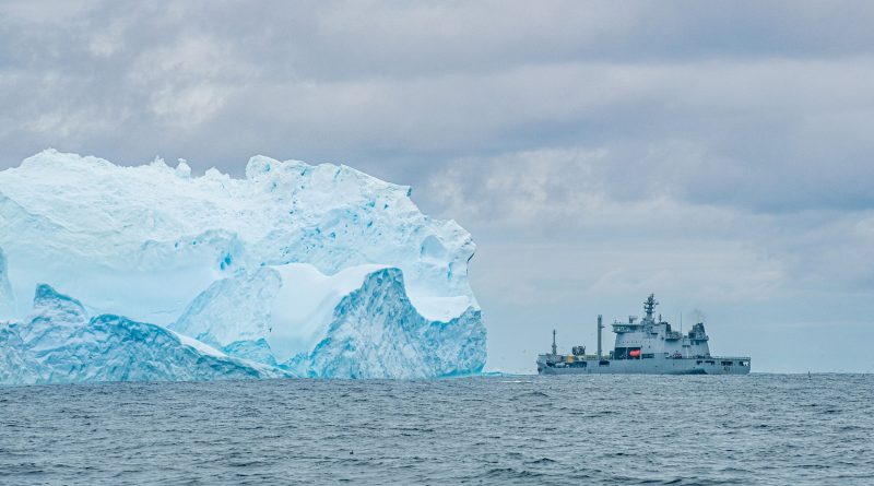 HMNZS Aotearoa on her first Antarctic mission. NZDF photo.