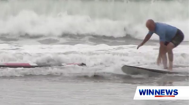 CONTACT Editor Brian Hartigan participates in the Veteran Surf Project, reported on WIN News Illawarra.