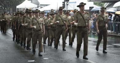 Commander of the 7th Brigade, Brigadier Michael Say, leads the Australian Army contingent in the Brisbane City Anzac Day parade. Story and photo by Major Roger Brennan.