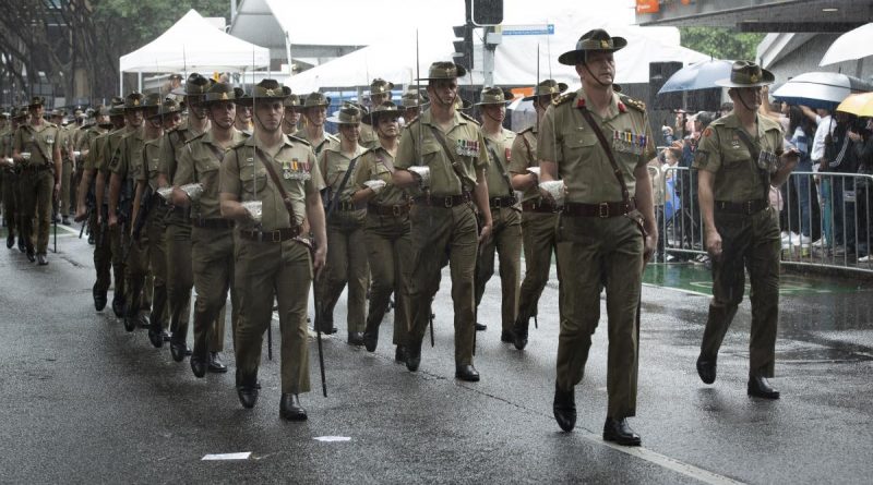 Commander of the 7th Brigade, Brigadier Michael Say, leads the Australian Army contingent in the Brisbane City Anzac Day parade. Story and photo by Major Roger Brennan.