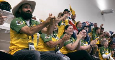 Team Australia is cheered on by family and friends during the swimming events held at the Zwembad het Hofbad pool in The Hague, Netherlands. Story by Lucy Redford-Hunt. Photo by Sergeant Oliver Carter.