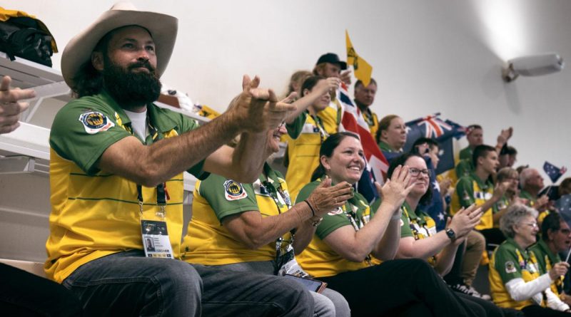 Team Australia is cheered on by family and friends during the swimming events held at the Zwembad het Hofbad pool in The Hague, Netherlands. Story by Lucy Redford-Hunt. Photo by Sergeant Oliver Carter.