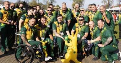 Invictus Games 2020 Team Australia members give an Aussie cheer as they wait to enter the stadium for the Invictus Games 2020 opening ceremony in The Hague, Netherlands. Story by Lucy Redford-Hunt. Photo by Flight Sergeant Ricky Fuller.