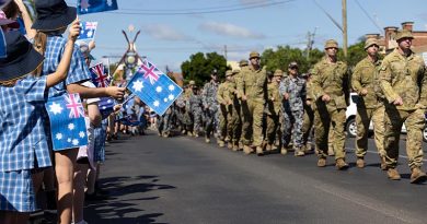 Australian Defence Force personnel deployed on Operation Flood Assist 2022 march down Casino's main street to the applause of locals after assisting northern New South Wales communities respond to the devastating floods. Corporal Jonathan Goedhart.