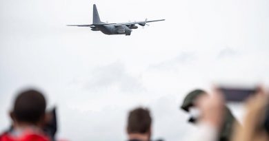 A Royal New Zealand Air Force C-130 Hercules departs Auckland for Europe. NZDF photo.