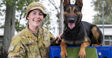 Private Hailey Lennon and Max at RAAF Security and Fire School, RAAF Base Amberley, Queensland. Story by Captain Evita Ryan. Photos by Leading Aircraftwoman Emma Schwenke.