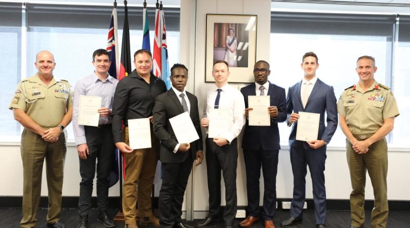 The six reservist specialist service officers were appointed at Defence Force Recruiting Perth through the BHP/Army Workforce Mobility Trial. Story by Jesse Spry.