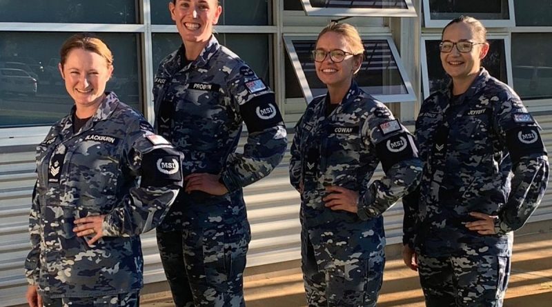 The all-female class of Military Skills Instructor Course graduates (from left): Flight Sergeant Jessie Blackburn, Leading Aircraftwoman Sarah Probyn, Corporal Danielle Cowan and Corporal Kelly Jeffery. Story by Squadron Leader Greg Kilpatrick and Flight Lieutenant Kate Davis.