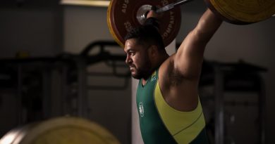 Leading Seaman Suamili Nanai trains at the HMAS Stirling gym in preparation for the 2022 Commonwealth Games in Birmingham, United Kingdom. Story by Lieutenant Rilana Ostheim. Photo by Leading Seaman Craig Walton.