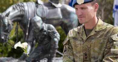 Lieutenant Colonel Chris McKay at the memorial for the Battle of Semakh, at Kinneret Academic College, Israel. Story by Petty Officer Lee-Anne Cooper. Photo by Petty Officer Lee-Anne Cooper.