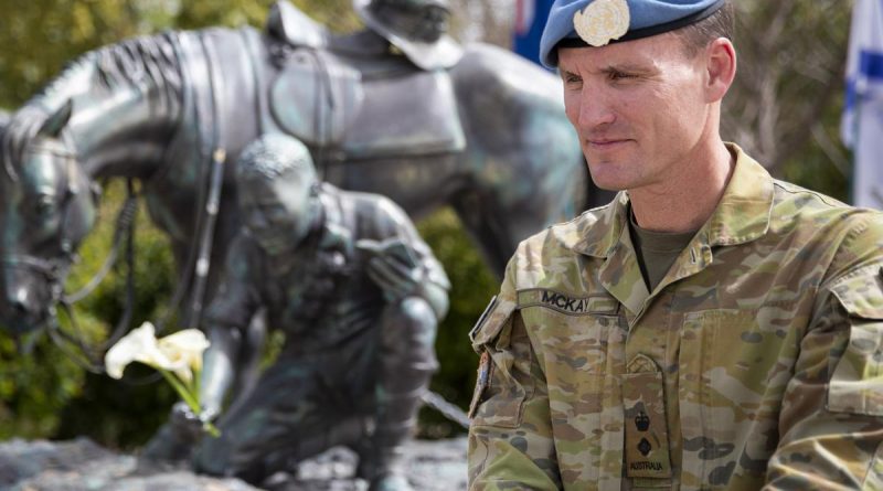 Lieutenant Colonel Chris McKay at the memorial for the Battle of Semakh, at Kinneret Academic College, Israel. Story by Petty Officer Lee-Anne Cooper. Photo by Petty Officer Lee-Anne Cooper.