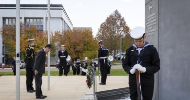 Japanese Ambassador to Australia, Yamagami Shingo, lays a wreath during the Battle of Coral Sea 80th anniversary commemorative service at Russell Offices in Canberra. Story by Lieutenant Gordon Carr-Gregg. Photo by Nicole Mankowski.