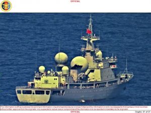 People’s Liberation Army-Navy (PLA-N) Intelligence Collection Vessel Haiwangxing operating off the north-west shelf of Australia.