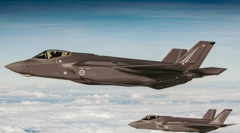 F-35A Lightning II aircraft from No. 2 Operational Conversion Unit fly over the Northern Territory during Exercise Rogue Ambush 21-1. Story by Flight Lieutenant Jessica Aldred and Flight Lieutenant Bronwyn Marchant. Photo by Leading Aircraftman Adam Abela.