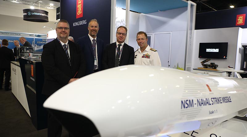 Chief of Navy Vice Admiral Michael Noonan meets with representatives from Kongsberg Defence and Aerospace at the Indo Pacific 2022 conference in Sydney. Photo by Leading Seaman James McDougall.