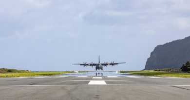 A C-130J Hercules comes in to land at Lord Howe Island on May 10 during aircrew training circuits at the island’s airfield. Story by Eamon Hamilton. Photo by Corporal Dan Pinhorn.