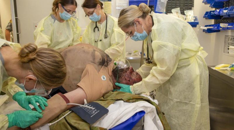 Nursing officers conduct a collective training simulation activity at HMAS Penguin in Sydney. Story by Ayesha Inoon. Photo by Leading Seaman Matthew Lyall.
