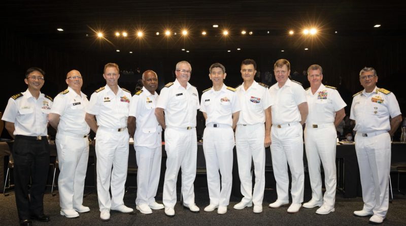 Military personnel from Singapore, Canada, Australia, Papua New Guinea, New Zealand, Japan, France, the United Kingdom and the United States of America at Session 2 of the Sea Power conference in Sydney. Story by Natalie Staples. Photo by Leading Seaman Daniel Goodman.