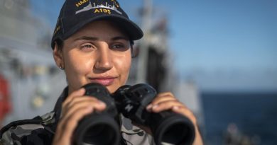 Seaman Skye Kinchin on watch aboard HMAS Supply. Story by Lieutenant Yvette Goldberg. Photo by Able Seaman Jarryd Capper.