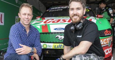 Chief of Navy Vice Admiral Michael Noonan, left, with Leading Seaman Jacob Marsden in the pits of the Tickford Racing Supercars team during this year's Formula 1 Australian Grand Prix in Melbourne. Story by Lieutenant Ben Willee. Photo by Leading Seaman James McDougall.