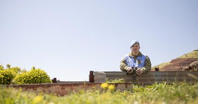 Australian Army officer, Captain Jeremy Fetter at the site of the battle of Valley of Tears in the Golan Heights. Story and photo by Petty Officer Lee-Anne Cooper.