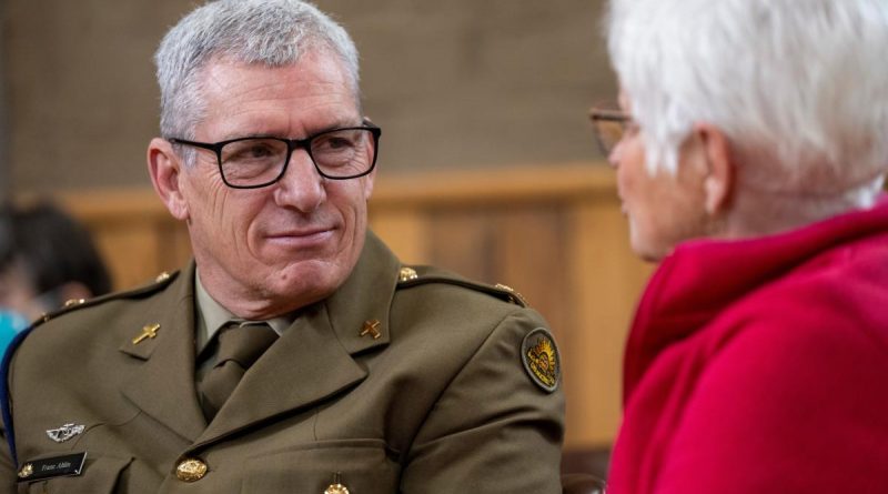 Chaplain Franc Ahlin participates in a church service for National Prayer Day at the Seymour Baptist church on June 4. Story by Major Carrie Robards. Photo by Private Andrew Norman.