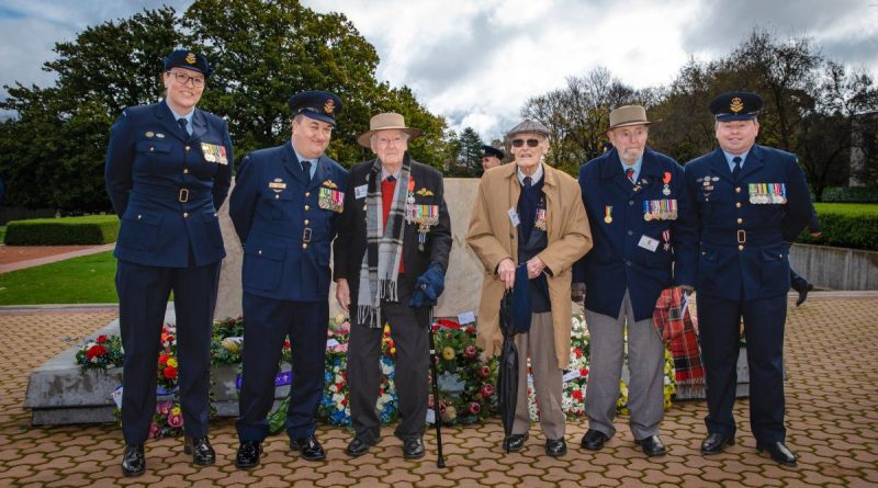 Commanding Officers of No. 460, 462 and 464 Squadrons, alongside World War Two veterans at the Bomber Command Commemorative Day Wreath Laying Ceremony held at the Australian War Memorial, Canberra. Story by Flight Lieutenant Marina Power.