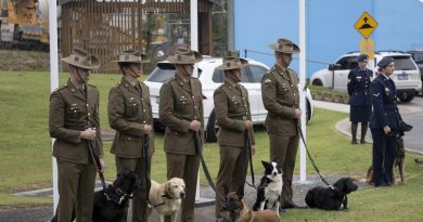 Military Working Dog Handlers from the Australian Army’s 2nd Combat Engineer Regiment and the Royal Australian Airforce at the National Military Working Dog Day commemorative service, Wacol, Queensland, on June 7. Story by Captain Evita Ryan. Photo by Warrant Officer Class 2 Kim Allen.