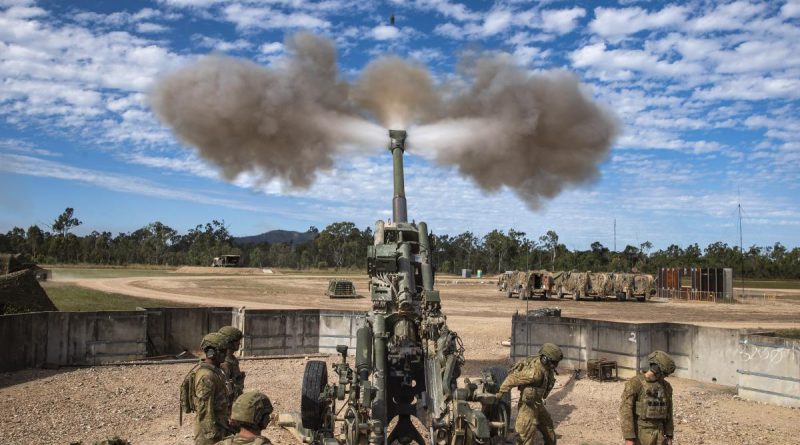 Australian Army Gunners from the 105th Battery of the 1st Regiment, Royal Australian Artillery, fire a 155mm SMArt anti-armour round from a M777 155mm Howitzer during Exercise Barce 2022 at Shoalwater Bay Training Area. Story by Captain Taylor Lynch. Photo by Corporal Nicole Dorrett.