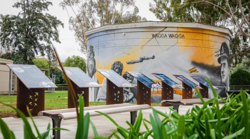 The water tank mural at RAAF Base Wagga’s aviation heritage precinct. Story by Flight Lieutenant Karyn Markwell. Photo by Leading Aircraftman Adam Abela.