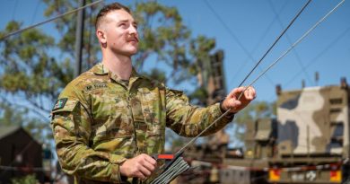 Aircraftman Samuel Forsberg from No. 3 Control and Reporting Unit, checks the AN/TPS-77 Tactical Air Defence Radar System antennas at Timber Creek during Exercise Diamond Storm 2022. Story by Flight Lieutenant Robert Hodgson. Photo by Leading Aircraftman Samuel Miiller.