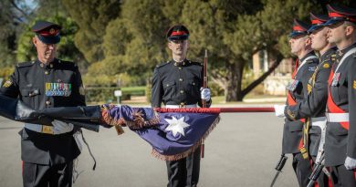 The Queen's Colour is uncased for the Trooping of the Queen's Colour at the Royal Military College - Duntroon, Canberra. Story by Captain Dean Benson. Photo by Corporal Madhur Chitnis.