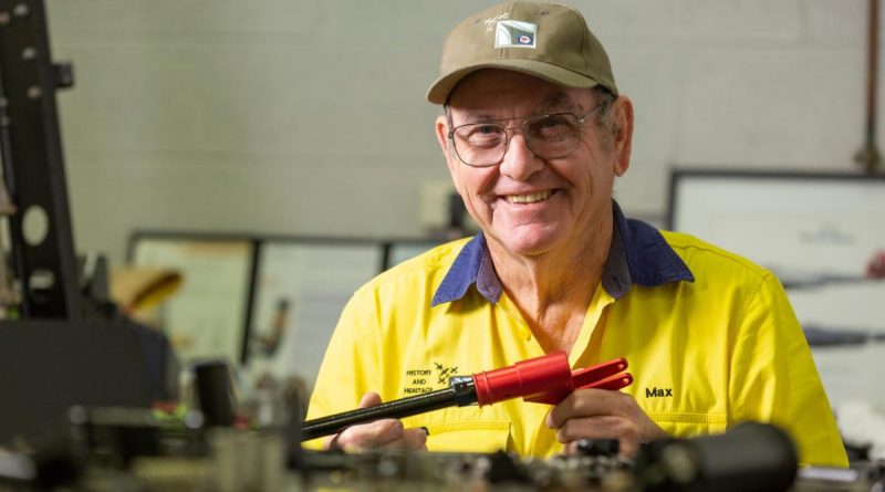 Mr Max Johnson with some of the many components from the Martin Baker Mk1E seat for Meteor A77-851 (aka ‘Halestorm’). Story by Flight Lieutenant Karyn Markwell. Photo by Leading Aircraftman Stewart Gould.