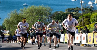 Personnel from HMAS Penguin run up Awaba Street in the 2022 Humpty Dumpty Balmoral Burn in Sydney. Story and photo by Leading Seaman David Cox.